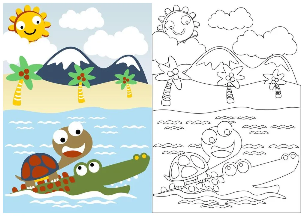 Turtle coloring page vector art, icons, and graphics for