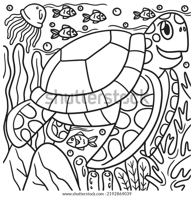 Turtle coloring page kids stock vector 2192864039