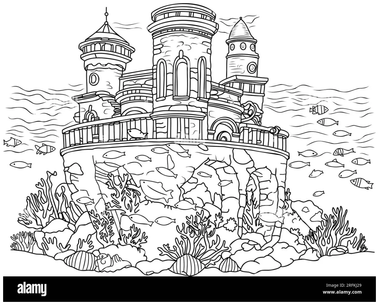 Underwater world coloring page. coloring page atlantis castle printable coloring page