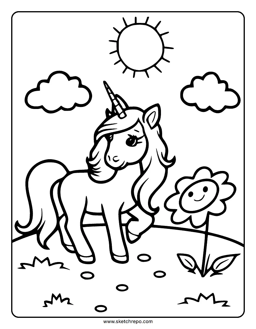 Easy Unicorn Coloring Page - Sketch Repo