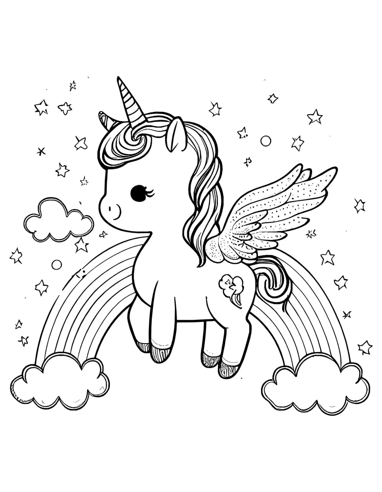 Unicorn With A Rainbow Coloring Page Coloring Pages