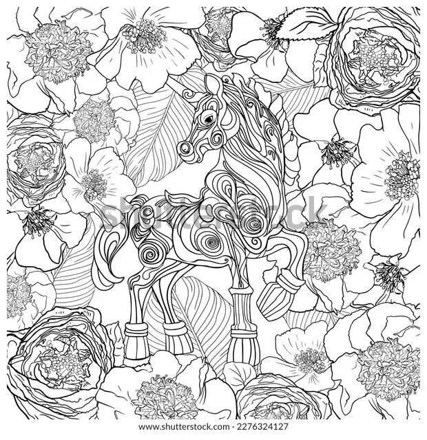 Antistress coloring page magical unicorn galloping stock vector