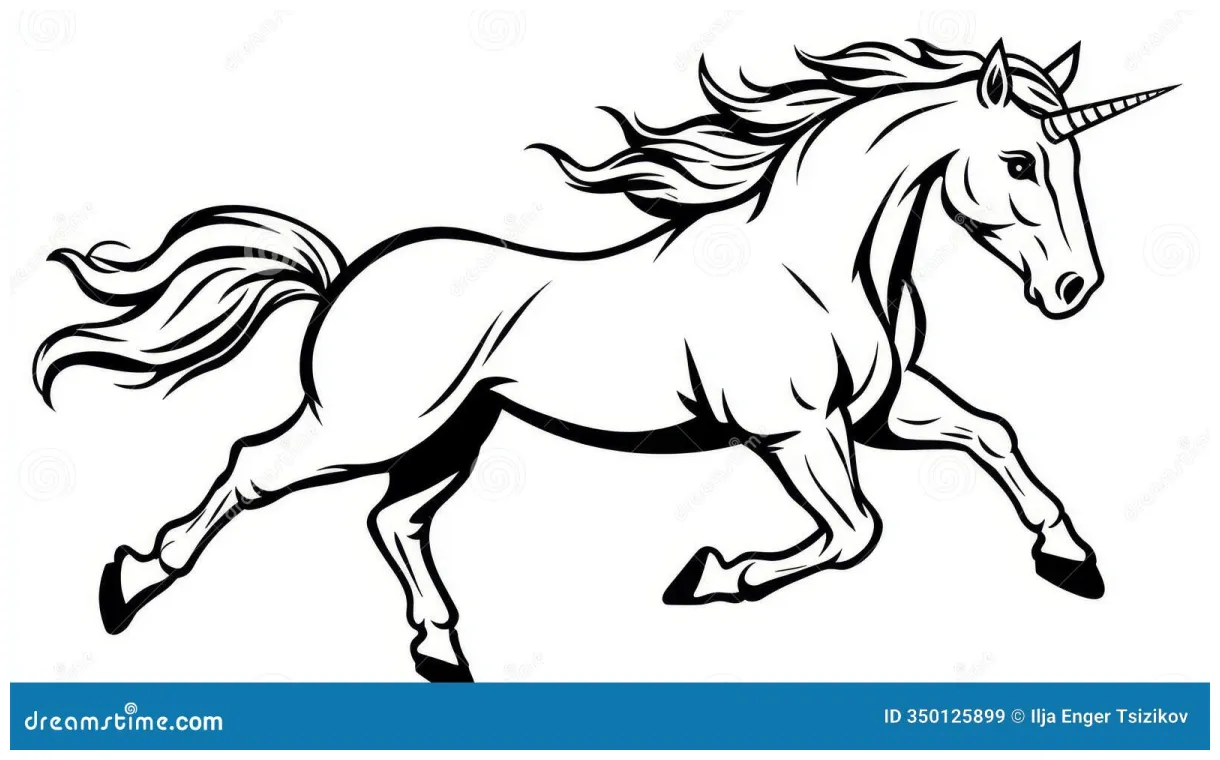 Galloping unicorn round coloring vector isolated illustration