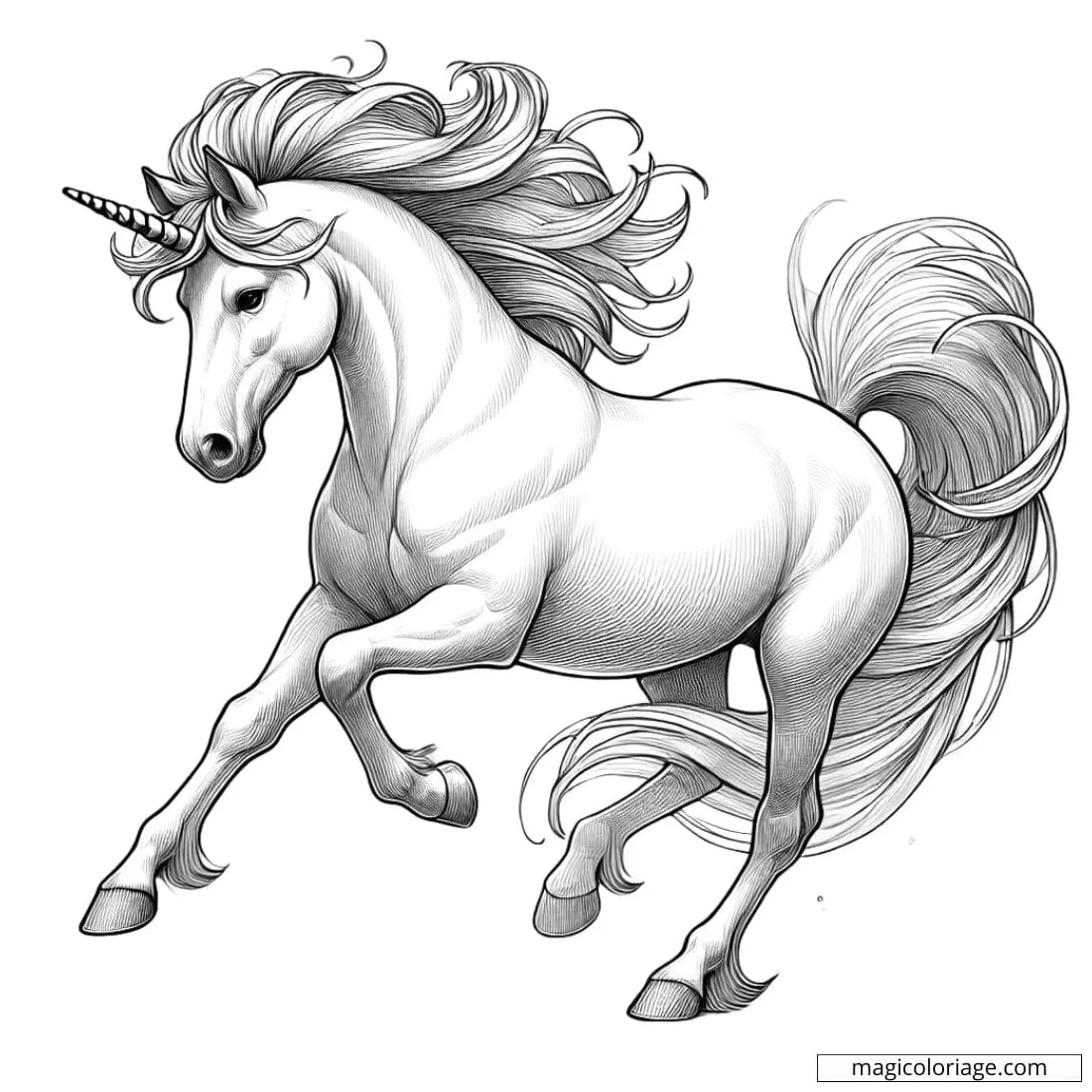 Galloping unicorn coloring page