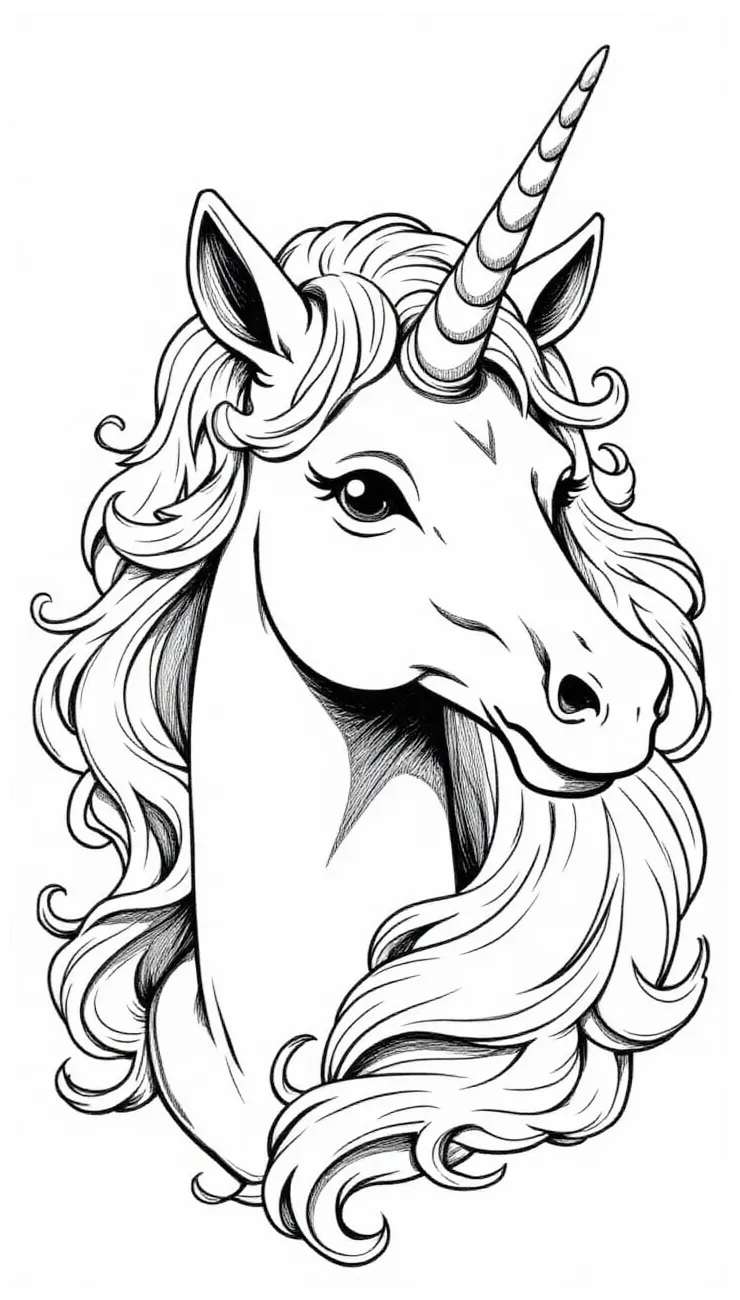 Coloring page unicorn head free printables img 31942