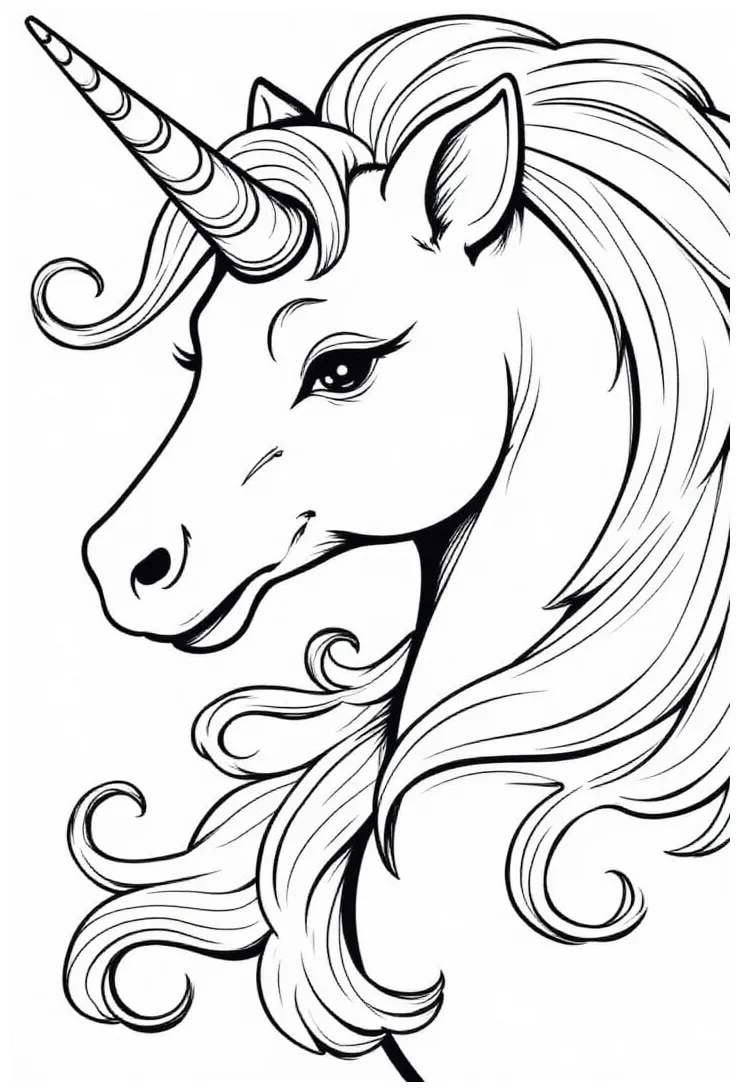 Coloring page unicorn head free printables img 31942