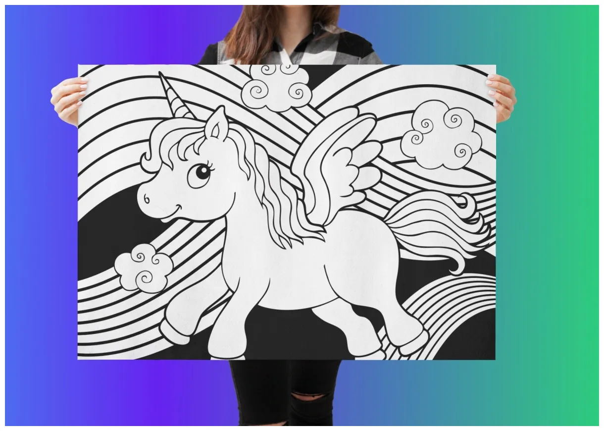 Unicorn coloring page, rainbow coloring page, kids coloring page
