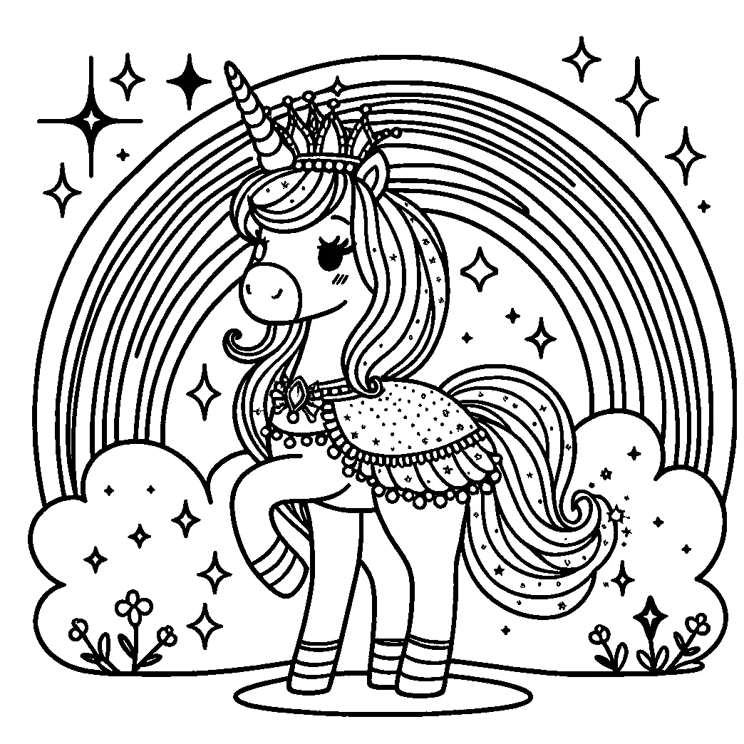 Princess unicorn and sparkling rainbow coloring page lulu pages