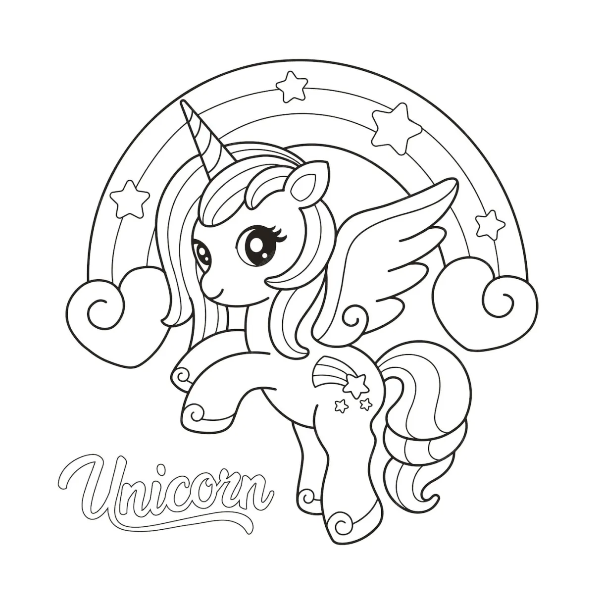 Premium vector unicorn rainbow coloring page illustration
