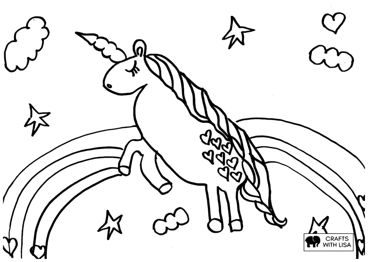 Unicorn rainbow coloring page crafts with lisa