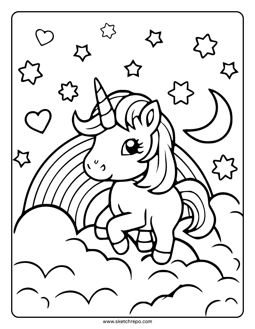 Unicorn with rainbow coloring page sketch repo printable coloring page