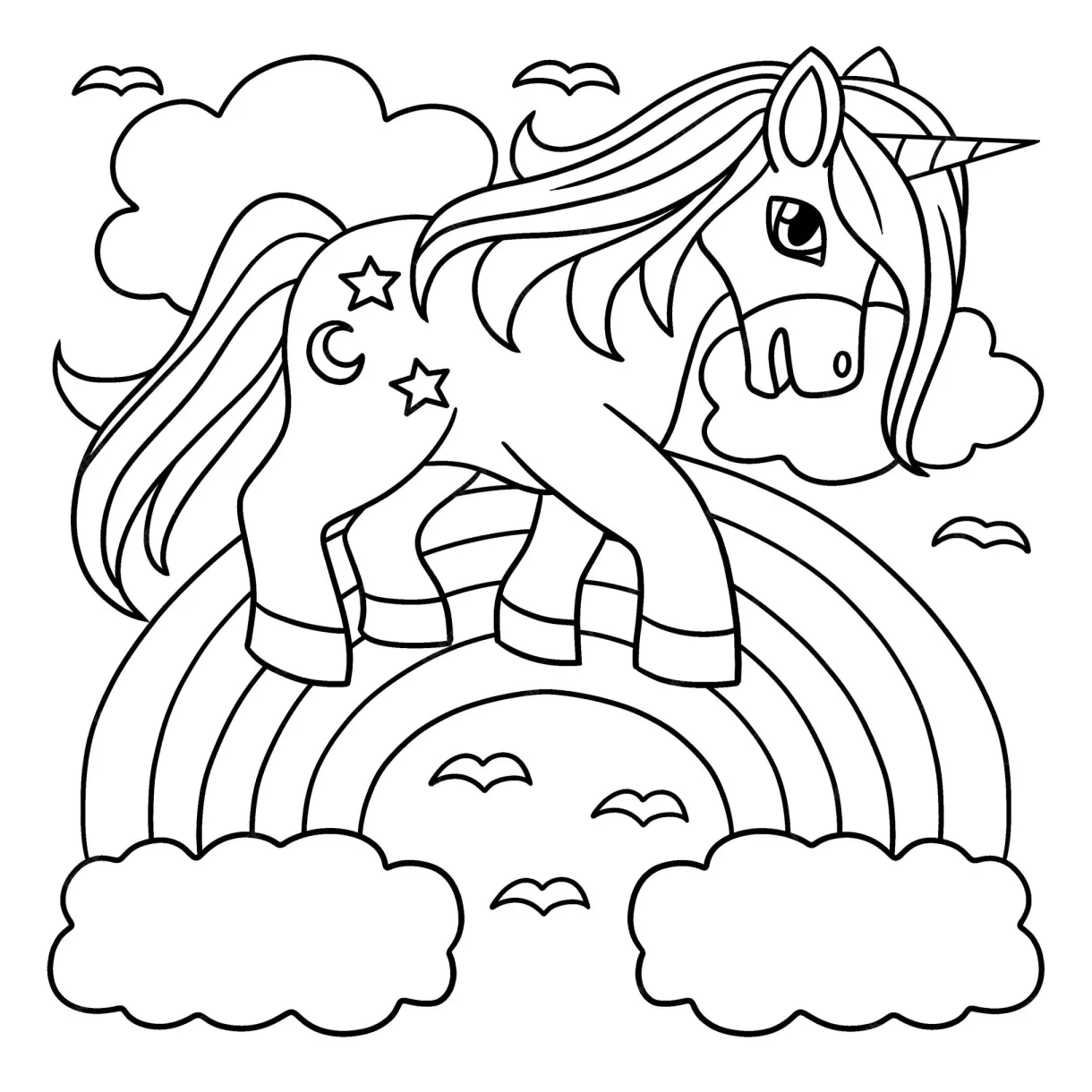 Unicorn With A Rainbow Coloring Page Coloring Pages