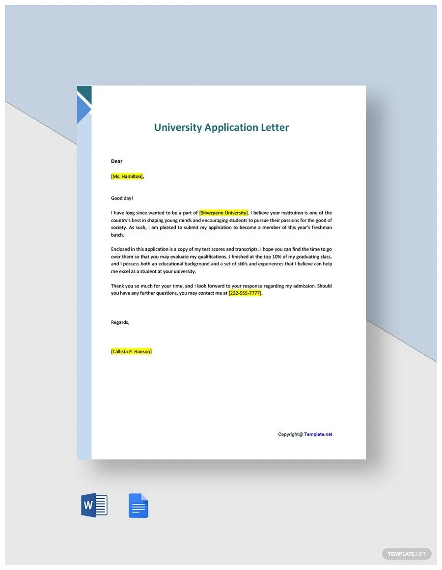 Free university letter template download in word, google docs, pdf