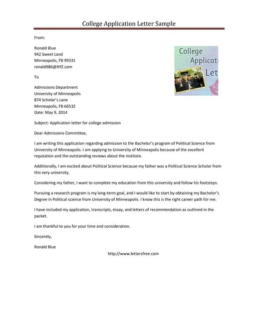Sample college application letter docx