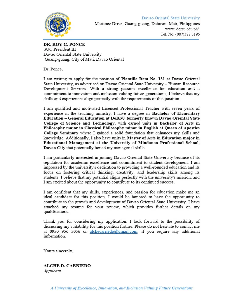 Application letter pdf university bachelor's degree