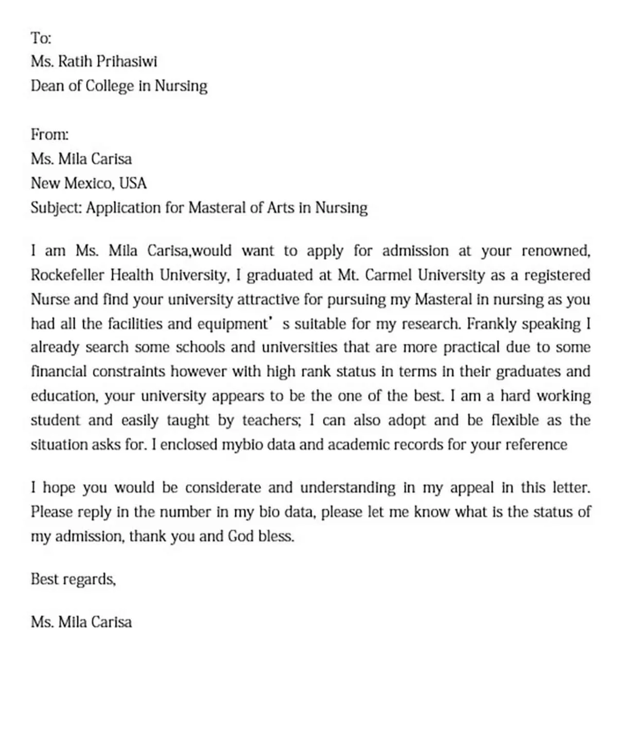 College application letter and how to make reader interested to read