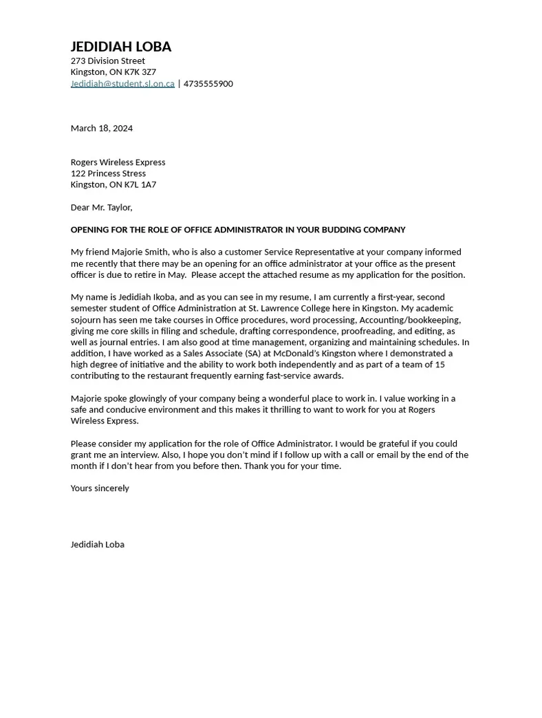 Unsolicited cover letter pdf