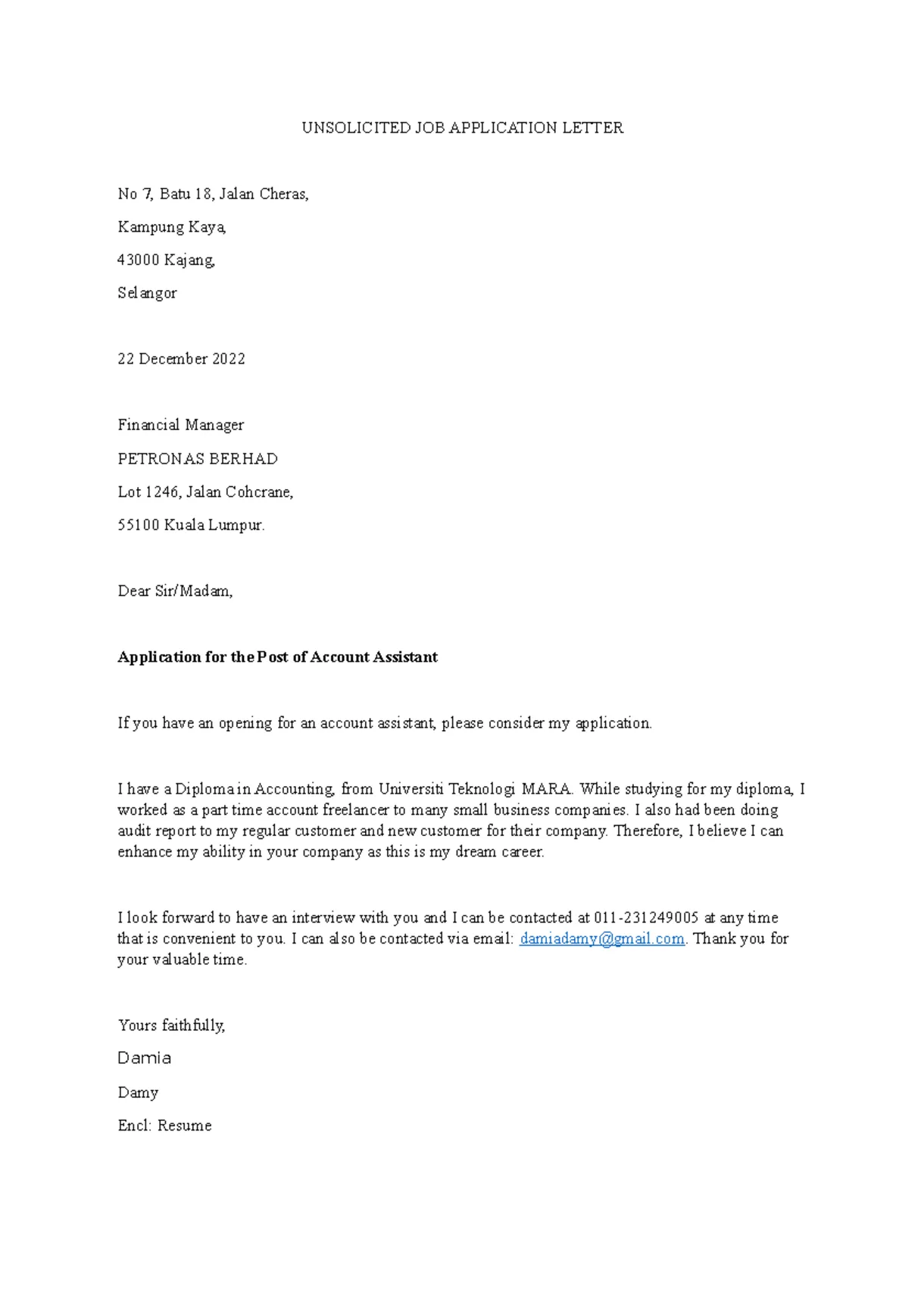 Unsolicited job application letter unsolicited job application letter