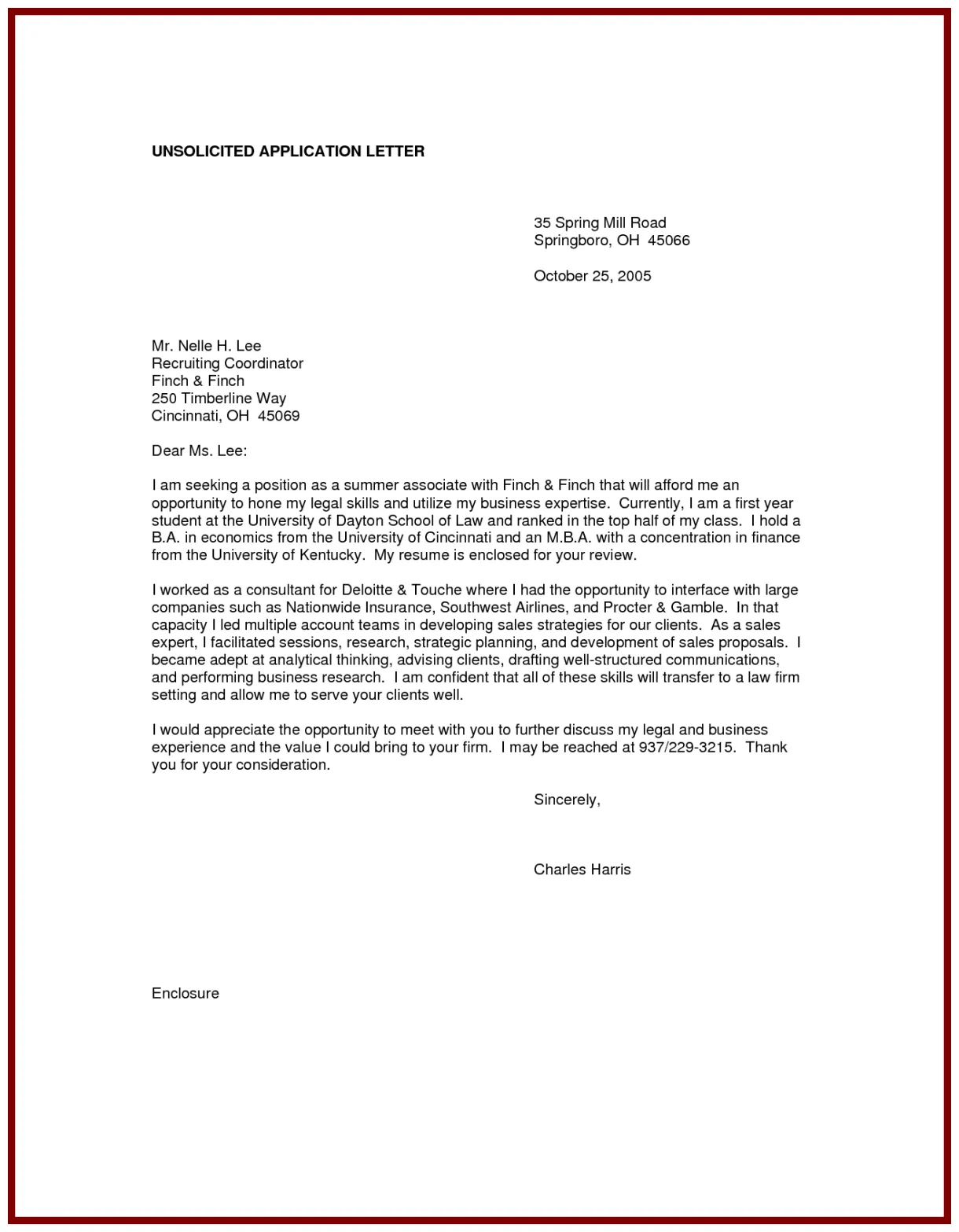 The power of an unsolicited application example templatesz234