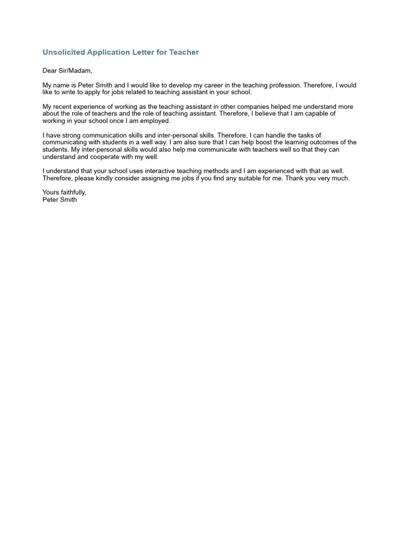 Unsolicited Application Letter For Teacher | PDF