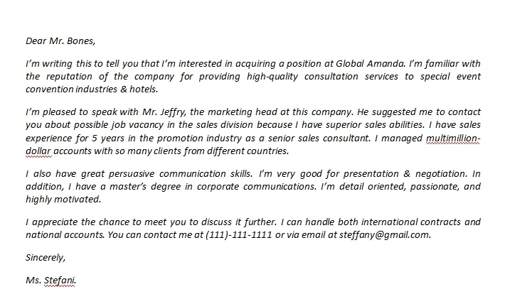 Unsolicited Application Letter and Its Sample | Template Creator