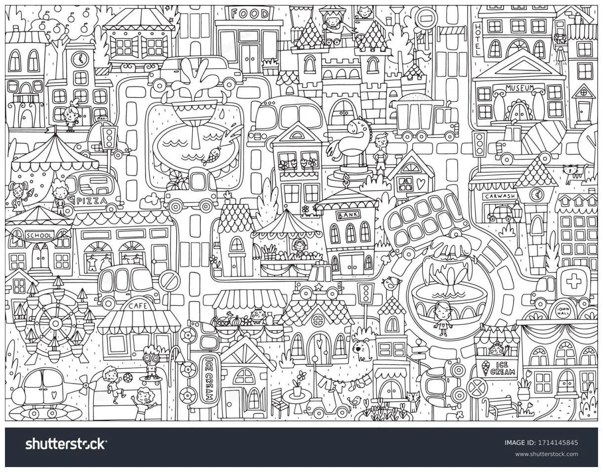 Coloring page city urban kids big stock vector