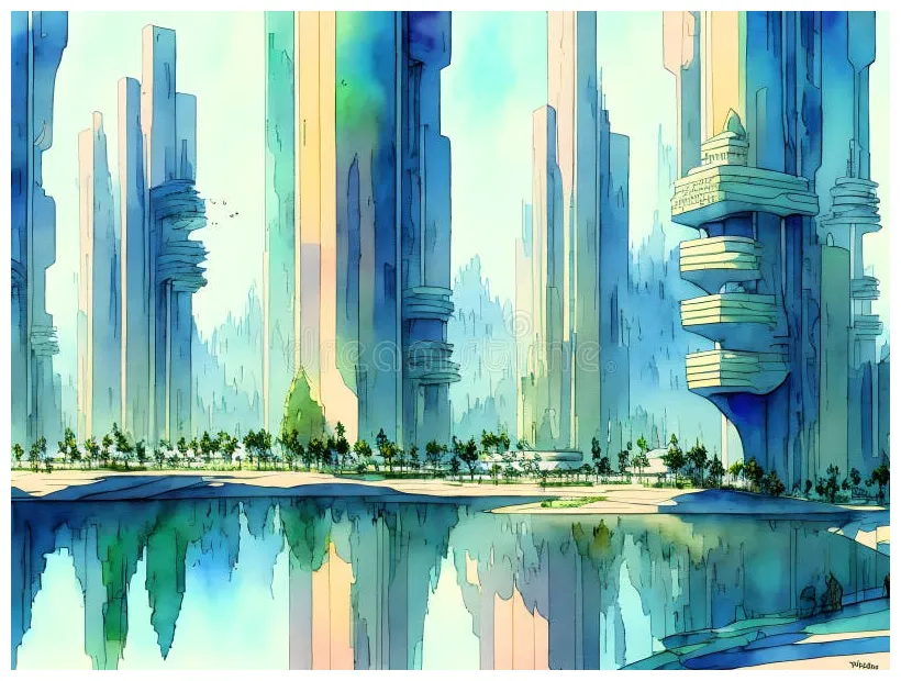 Utopian city, generative ai illustration stock illustration