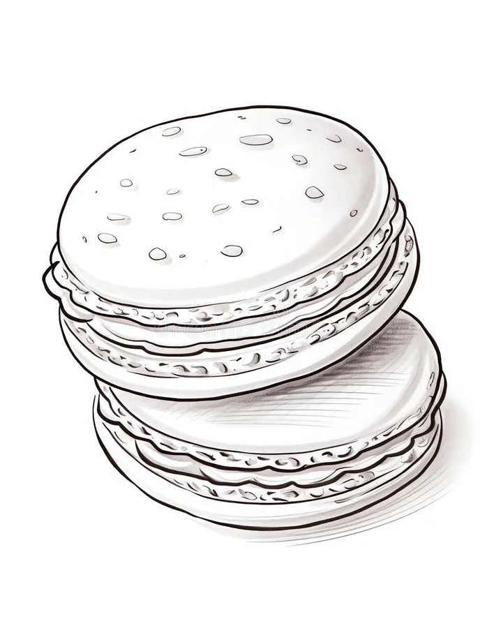 Vanilla Bean Macaron Tasty Dessert Coloring Book Page in Black and