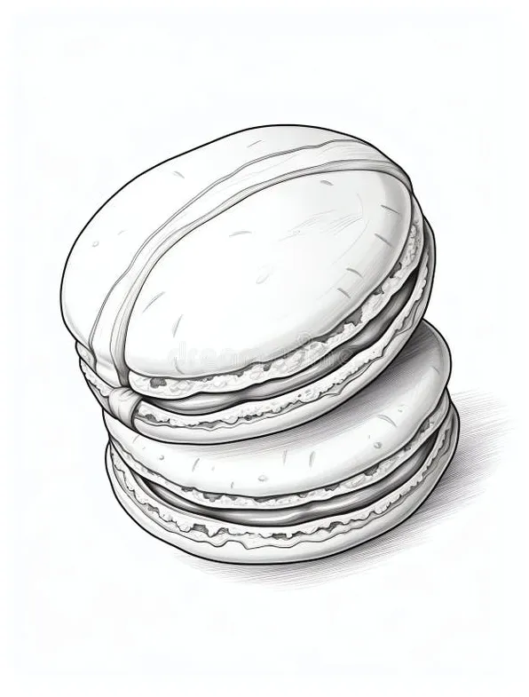 Vanilla Bean Macaron Tasty Dessert Coloring Book Page in Black and