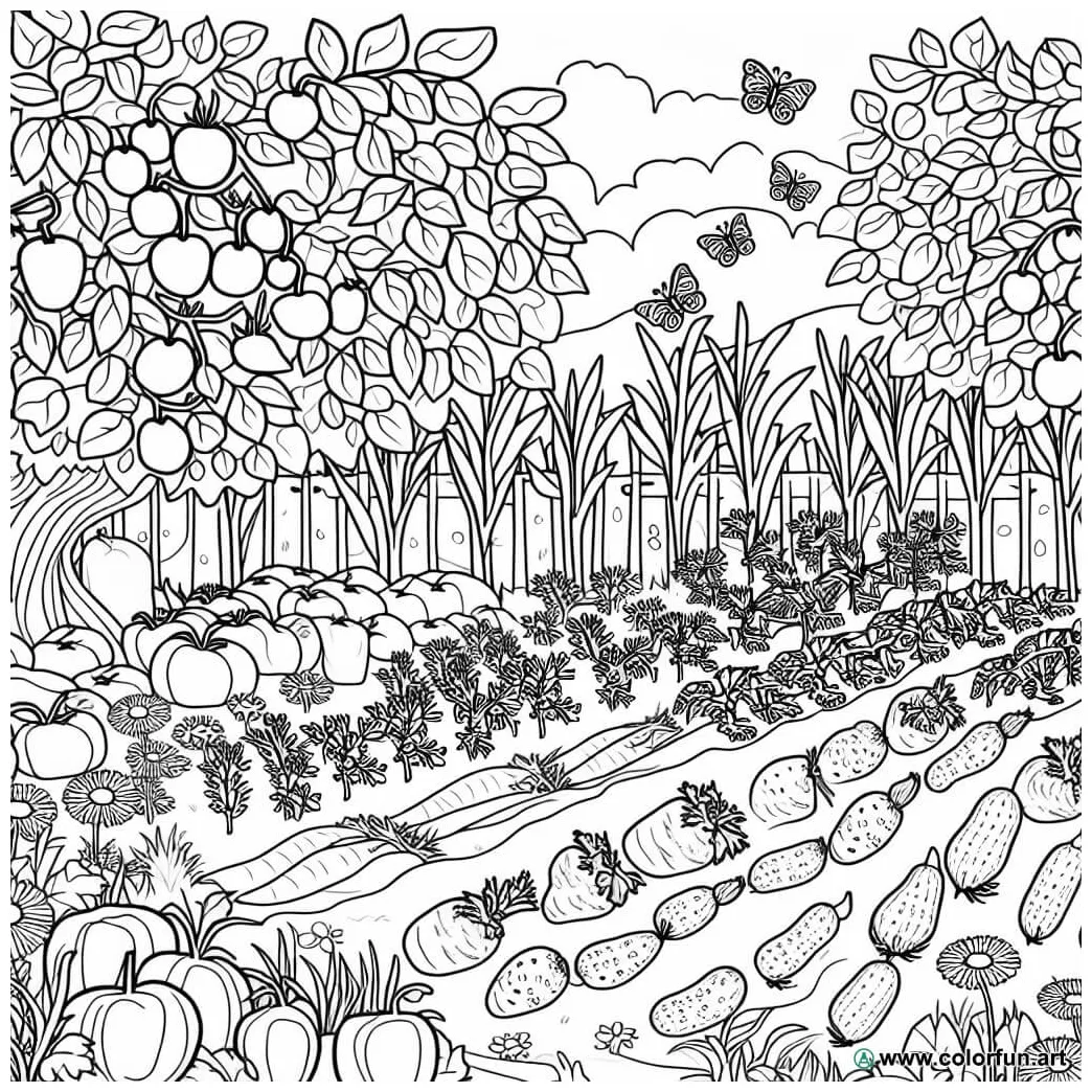 Coloring page of the vegetable garden in the great outdoors download or