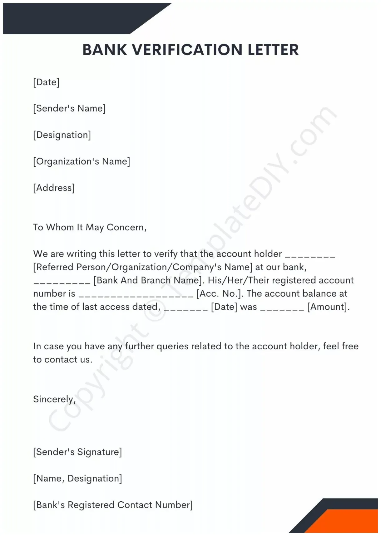 Bank sample template in pdf and word lettering