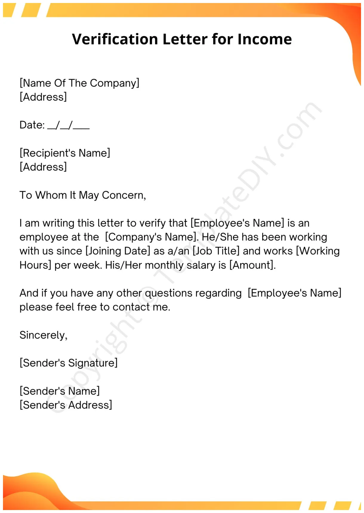 Income sample template in pdf & word