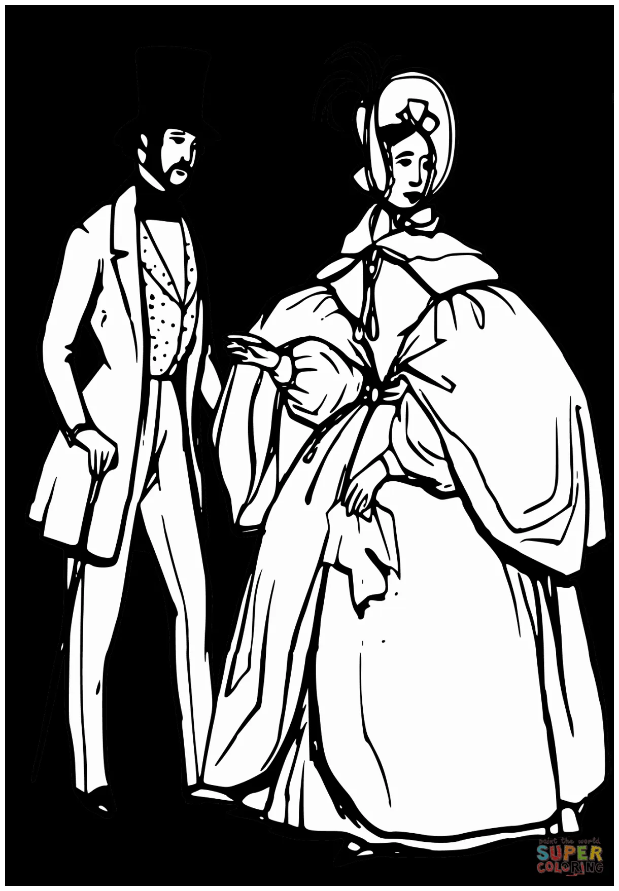 Man and woman in victorian era coloring page free printable coloring