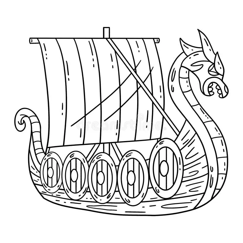 Viking ship isolated coloring page for kids stock vector illustration