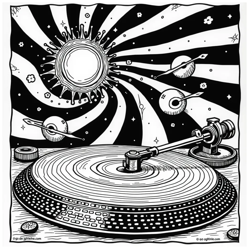 Vinyl Record Coloring Page Record Player Vinyl Royalty Free Vector