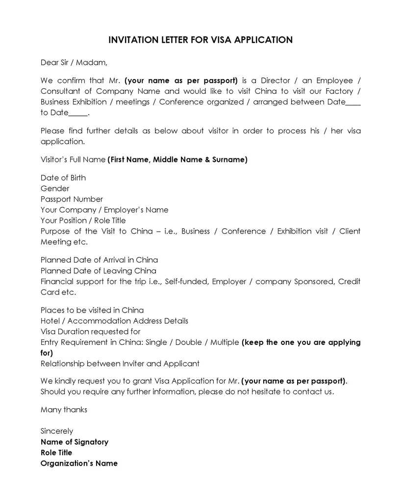 Wedding invitation letter visa