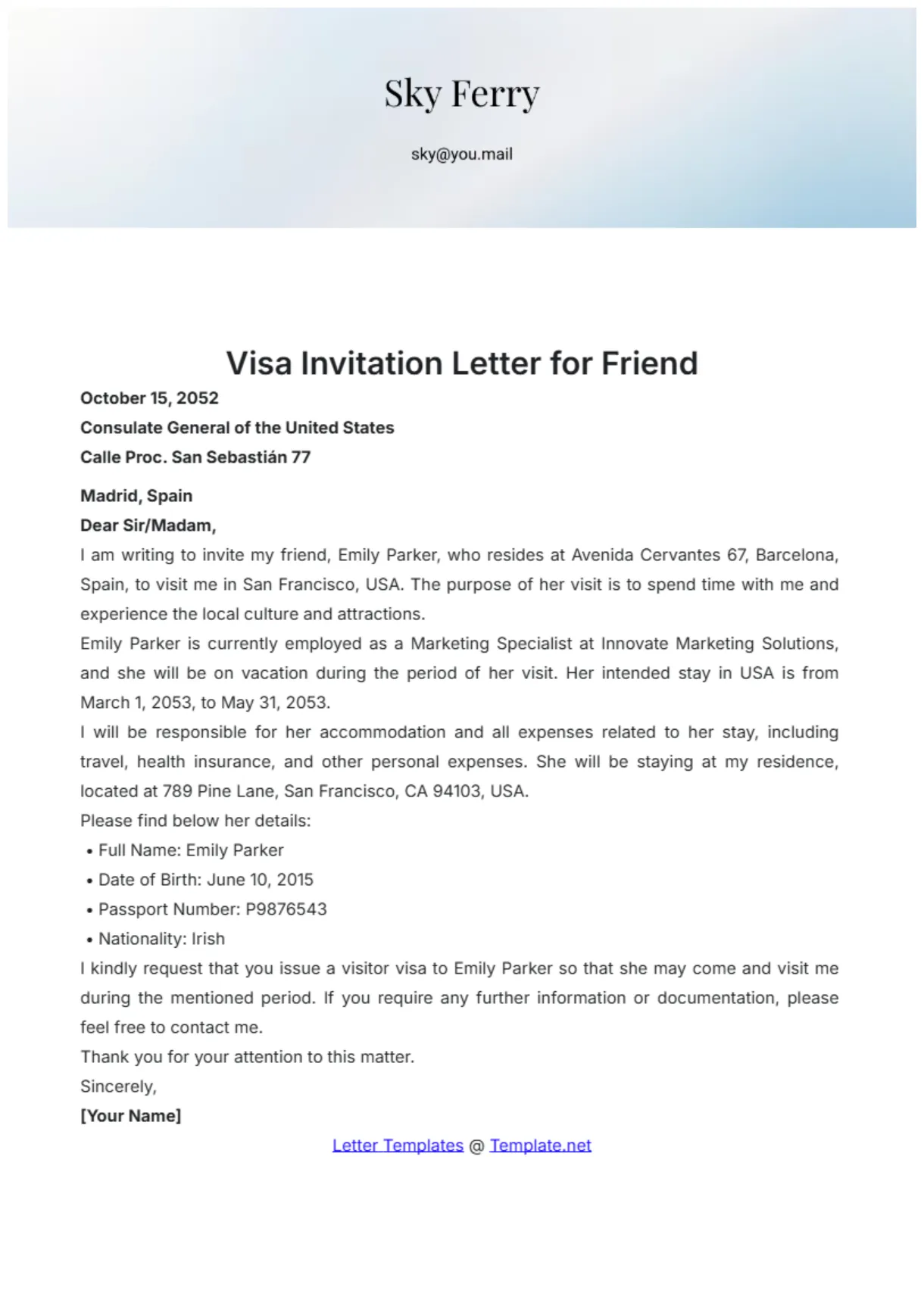 Format sample invitation letter for visitor