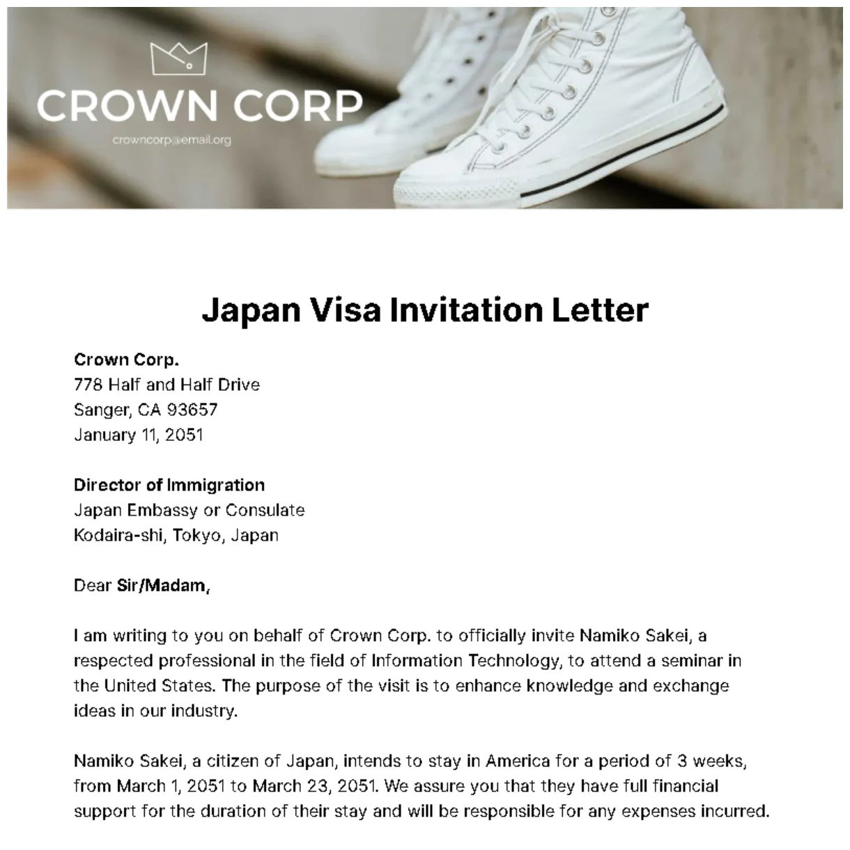 Visa invitation letter