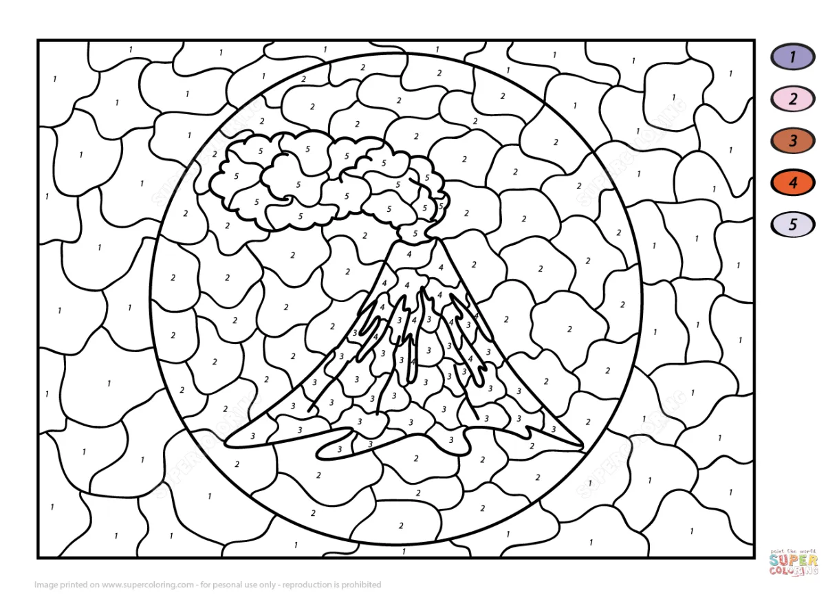 Volcanic eruption color by number free printable coloring pages