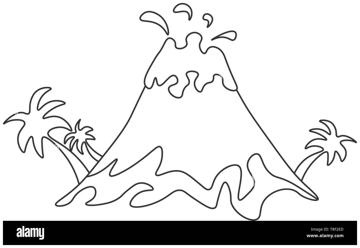 Contour of volcanic eruption with palm trees, which can be used as a