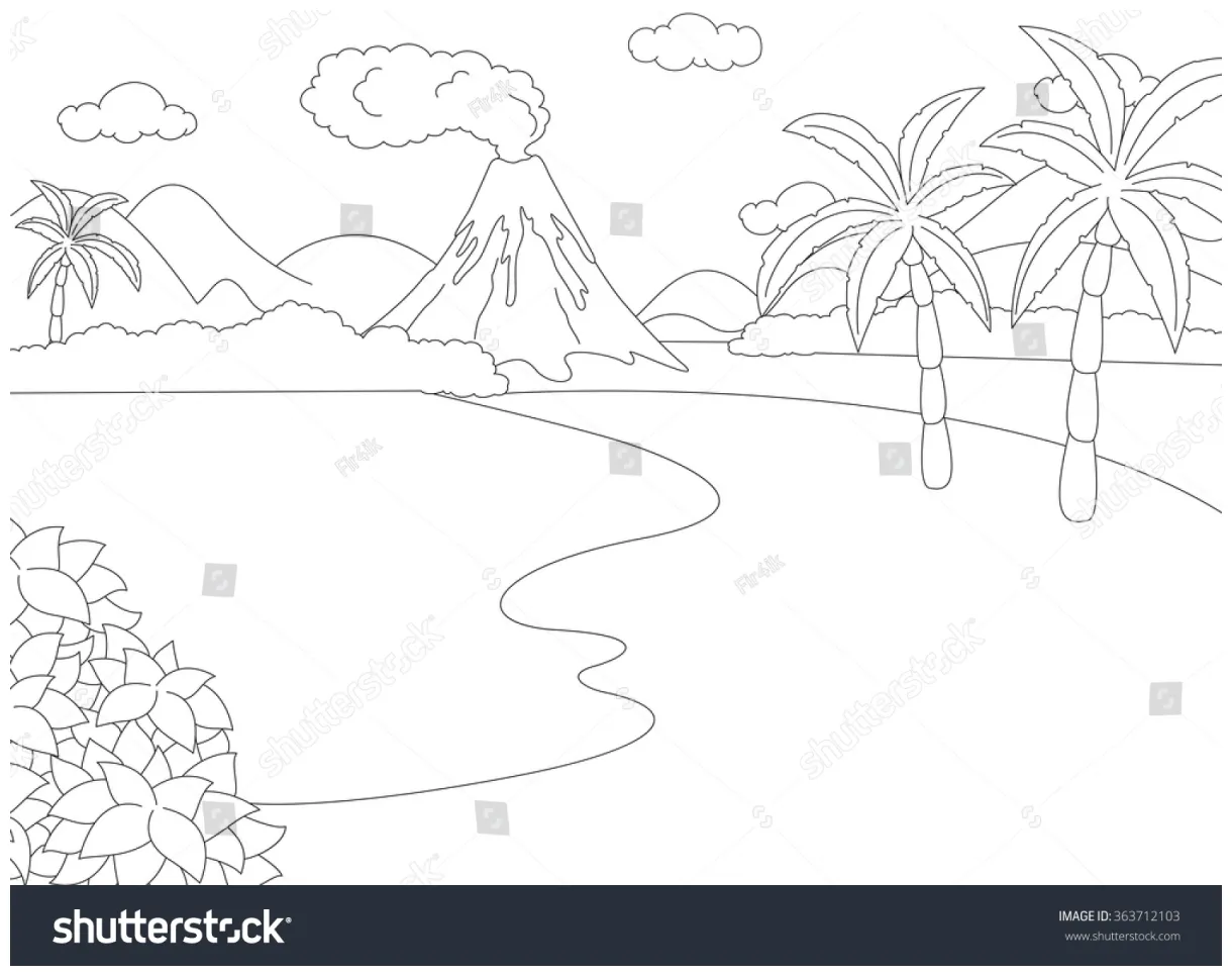 Volcanic eruption coloring book kids vector stock vector
