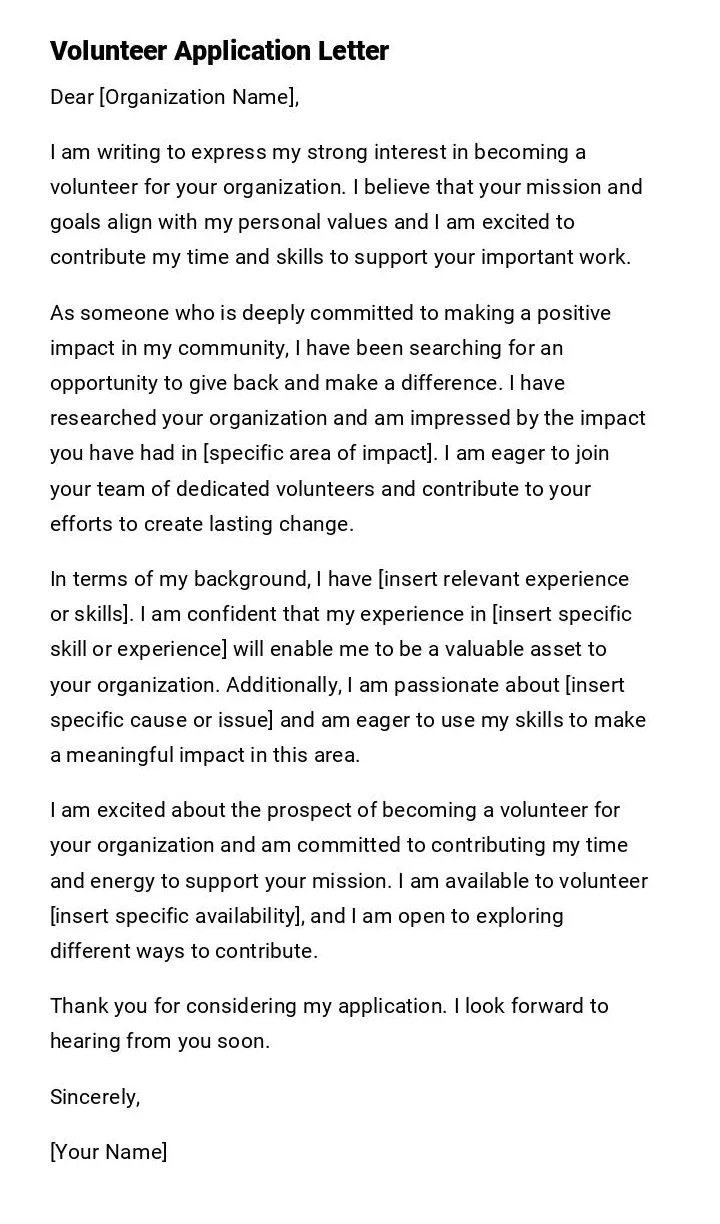 Volunteer application letter