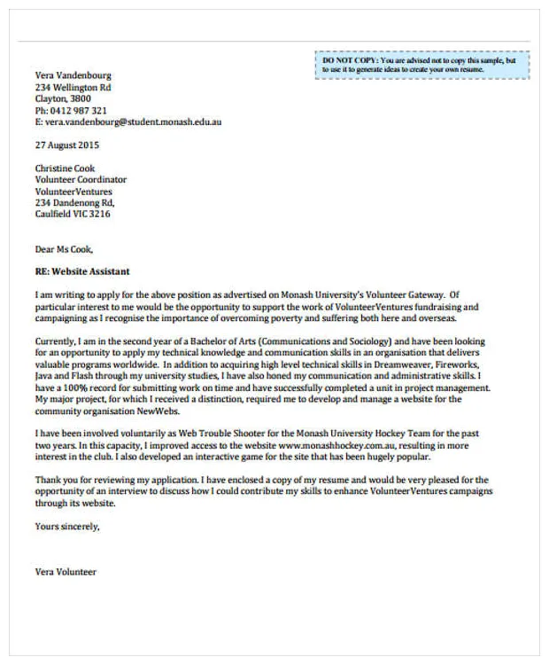 Free 11+ job application letter for volunteer, example format download