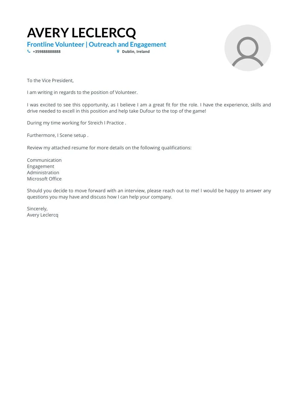 Real volunteer cover letter example for 2024