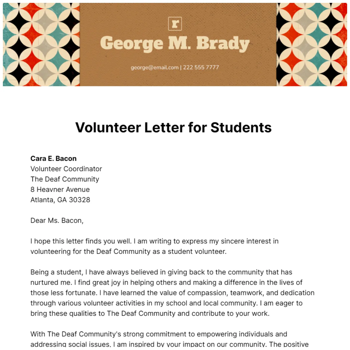 Free volunteer letter templates & examples edit online & download