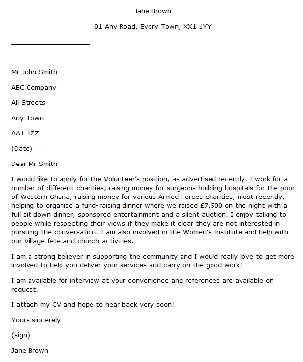 Volunteer cover letter example learnist