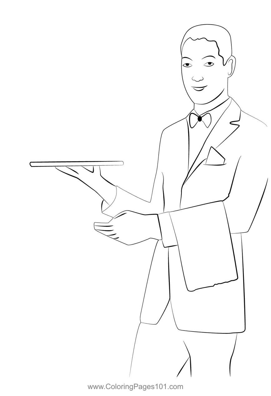 Waiter 2 Coloring Page for Kids - Free Waiters Printable Coloring Pages