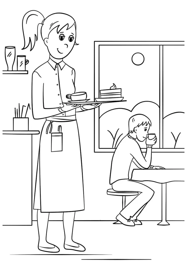 Waiter and Waitress Coloring Pages - Free Printable Coloring Pages for Kids