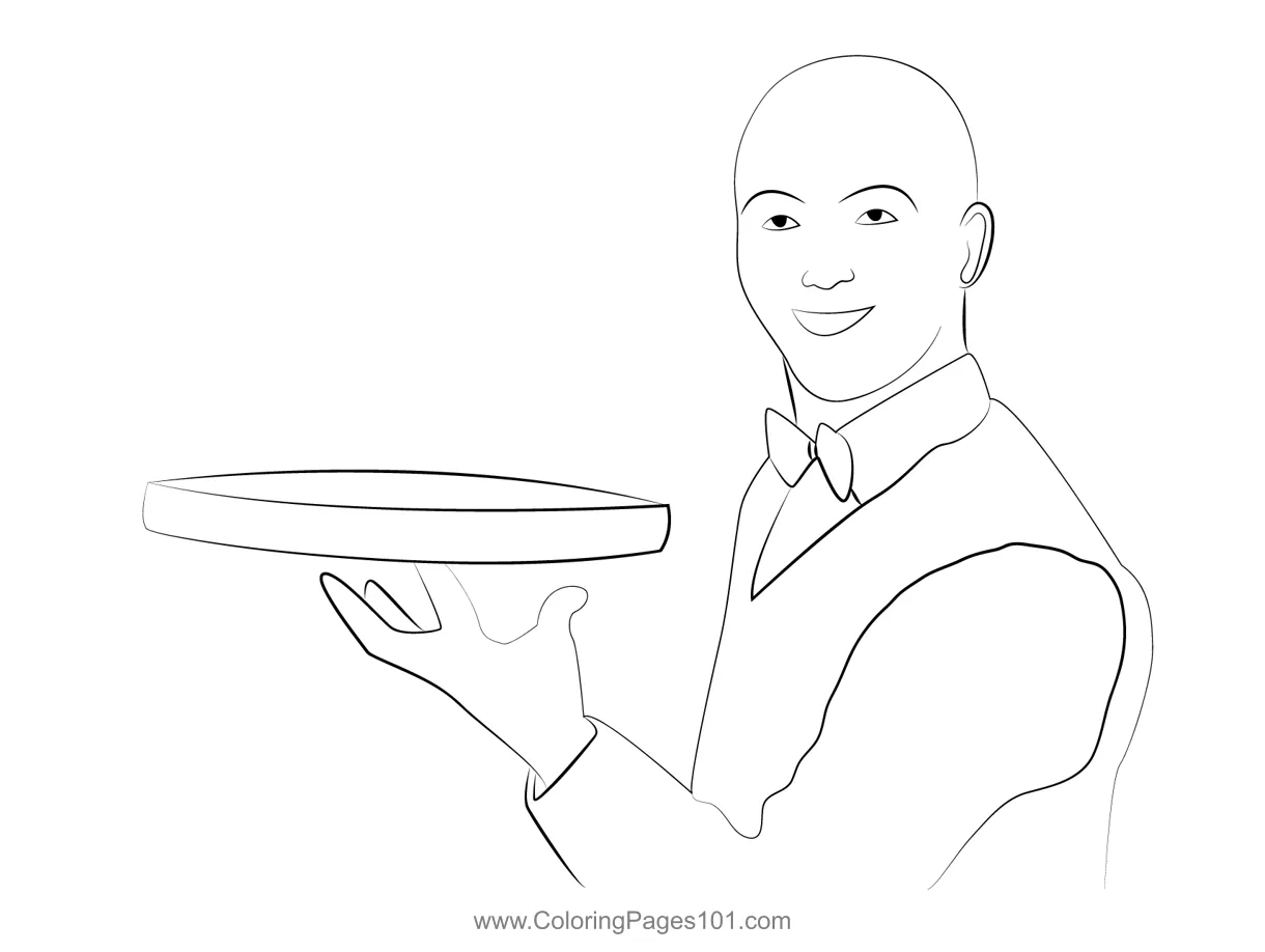 Waiter 1 Coloring Page for Kids - Free Waiters Printable Coloring Pages