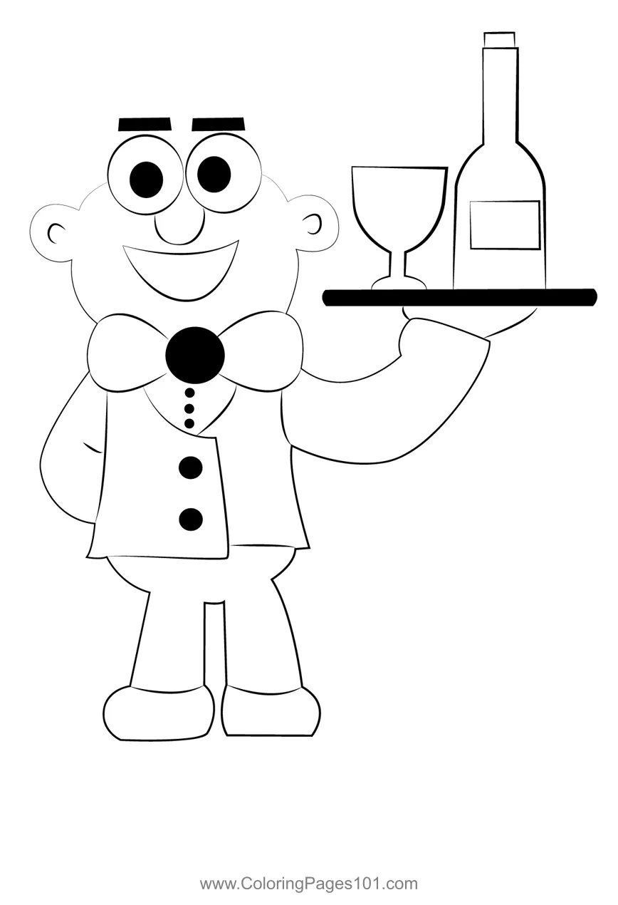 Waiter coloring page for kids free new year printable coloring pages